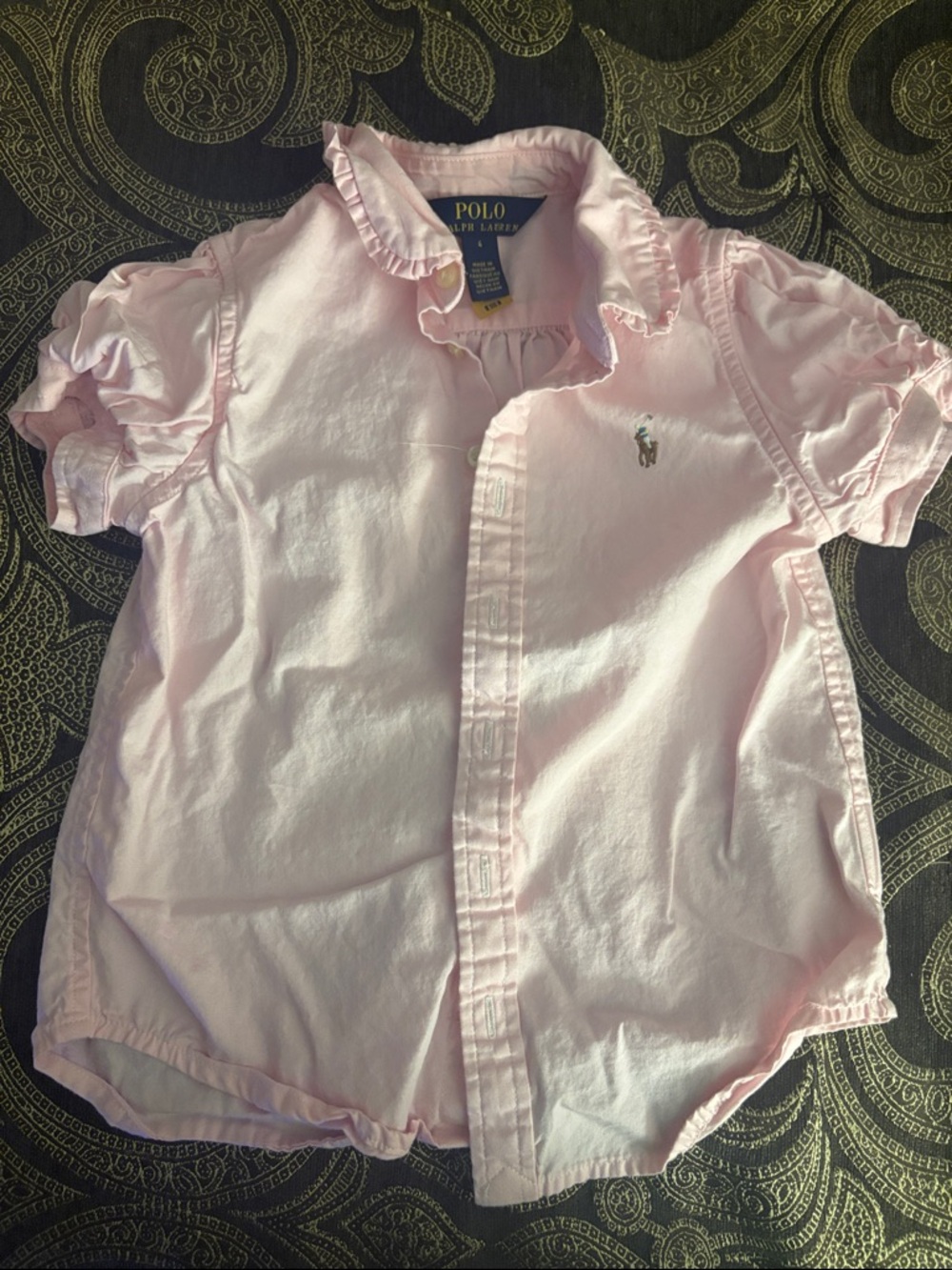 Polo by Ralph Lauren Girls' Light Pink Ruffled Button-Down Shirt